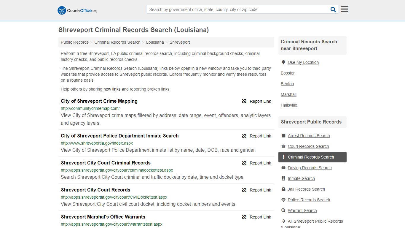 Shreveport Criminal Records Search (Louisiana) - County Office